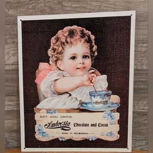 Vintage Ambrosia Chocolate and Cocoa Metal Sign